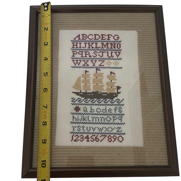 Sullins House Reproduction ABC Sampler Nautical Cross Stitch Clipper Ship Framed - Picture 3 of 6